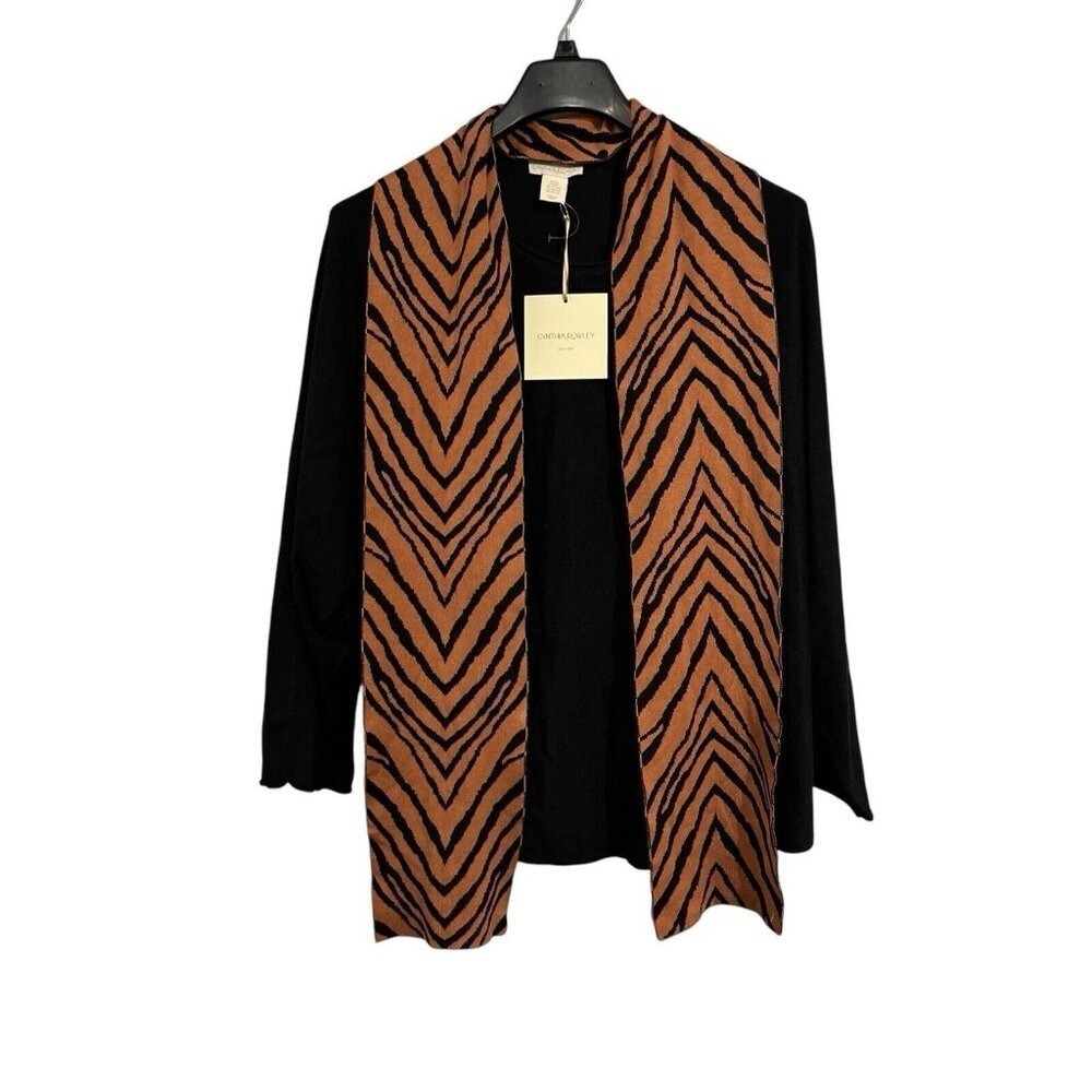 Cynthia Rowley Sweater Black Animal‎ Print Detachable Scarf Size 3X Stretchy